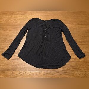 Lucky Brand Black Long-Sleeve Henley Peasant Top